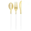 White & Gold Plastic Cutlery Set for 8