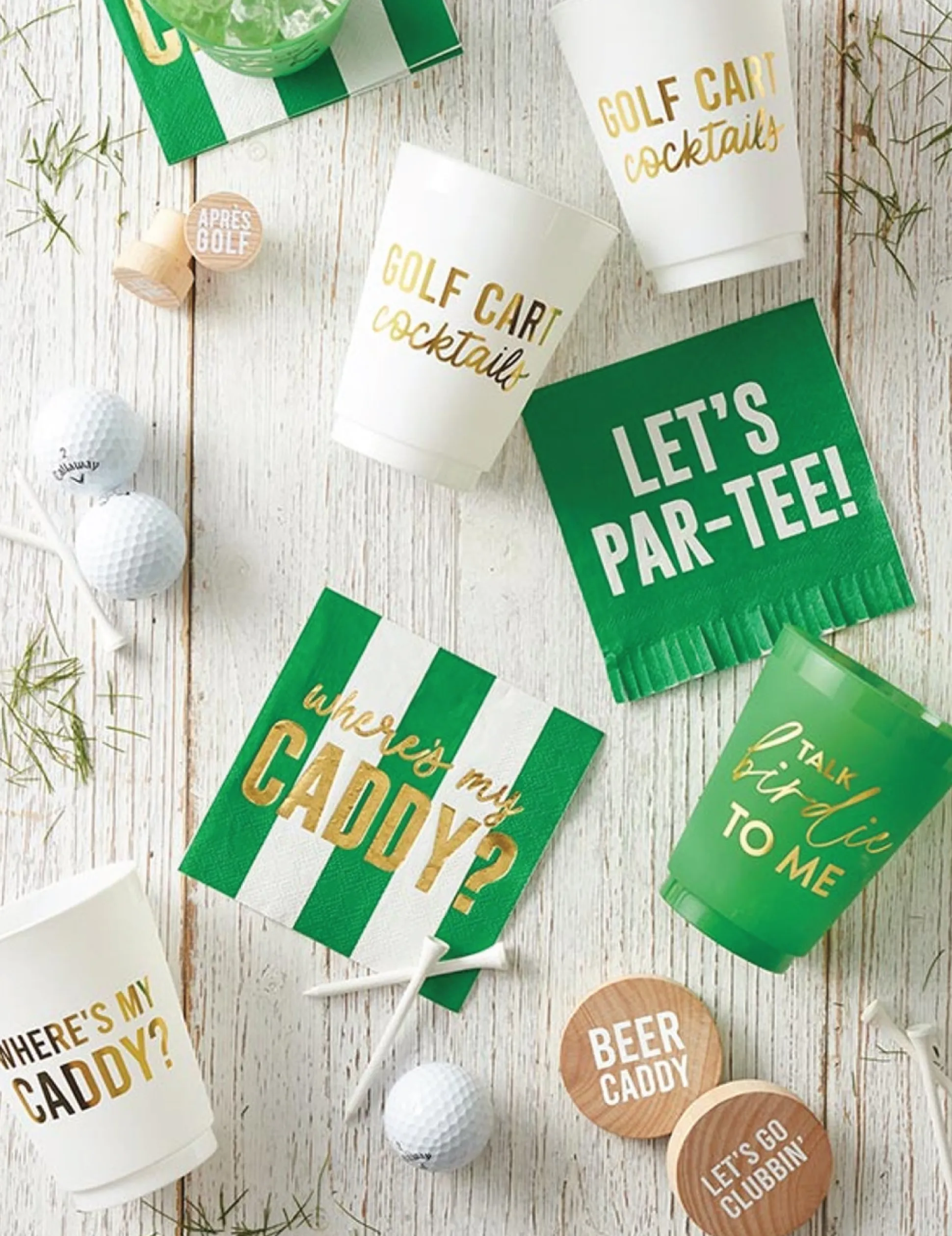 White Golf Cart Cocktails Frosted Plastic Cups 6ct