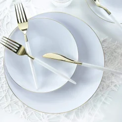 White With Gold Rim Plastic Dinner Plates 10ct