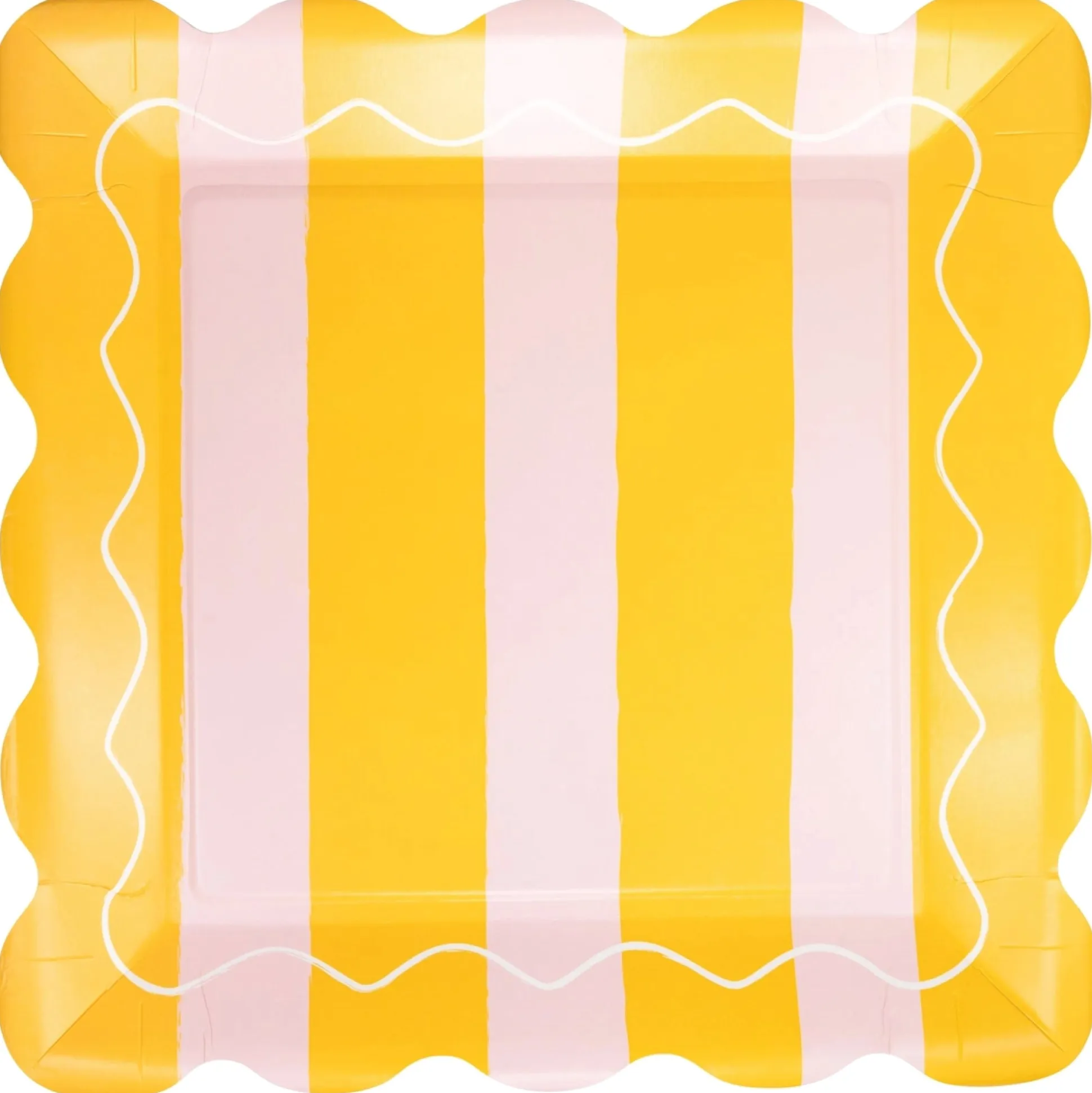 Yellow & Pink Striped Scalloped Dinner Plates 8ct